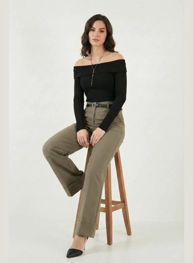 Lela Lela Wide Leg High Waist Wide Leg Trousers with Rolled Detail and Belt, Women's Pants 6923841